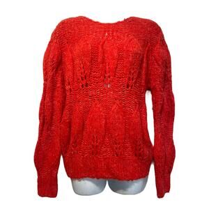 Topshop Womens Red Petal Pointelle Knit Crewneck Sweater Size 4 - 6
